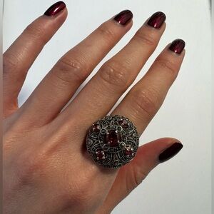 Vintage Red Cubic Zirconia Sterling Silver Ring